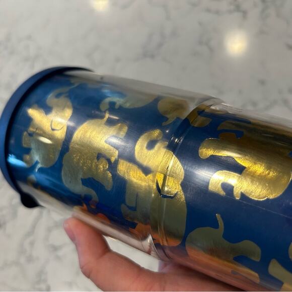 Lilly Pulitzer Blue & Gold Elephant Print Travel Mug Cup Tumbler - Picture 7 of 8